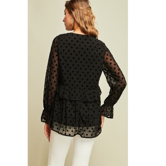 Black Heart Layered Blouse Top - Picture 5 of 8